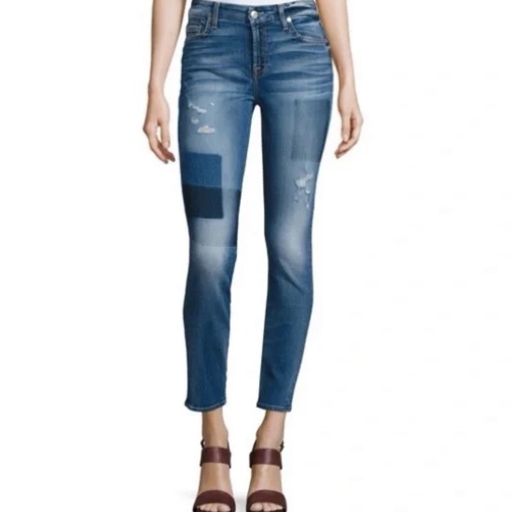 Seven for all Mankind Ankle Skinny Patch Distressed Jeans. Size 26